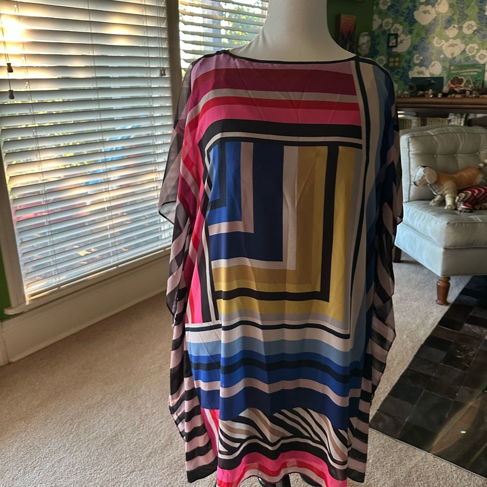 Trina Turk Theodora Sheer Patterned Tunic Caftan Dress - Picture 11 of 11